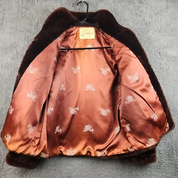 Vintage 60's Faux Fur Coat Women's Burgundy Red SM/Med Lined Mouton Beautiful - Picture 4 of 10